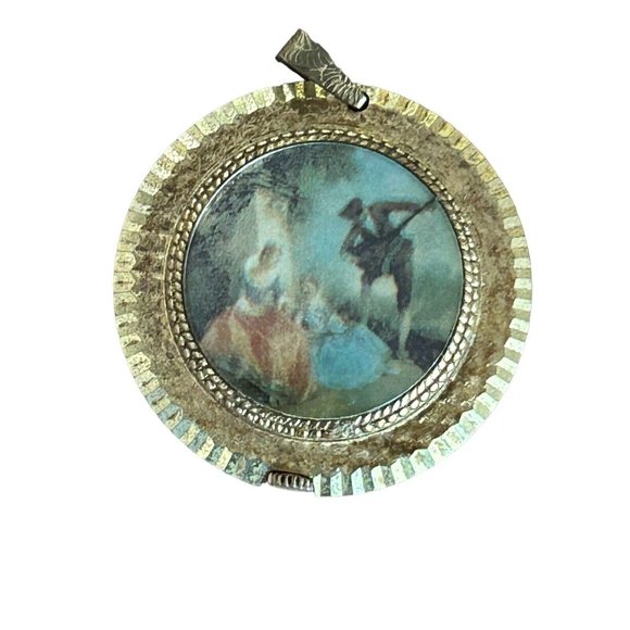 Vtg Diantus Womens Gold Tone Pendant Wind Up Mech Watch w/Old Fashioned Painting - Picture 4 of 7
